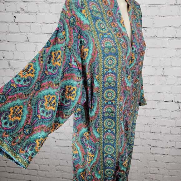 NWT LARA Ethnics Multicolor Floral Saska Oyster Blue Long Kimono Robe Size TU - Picture 11 of 14